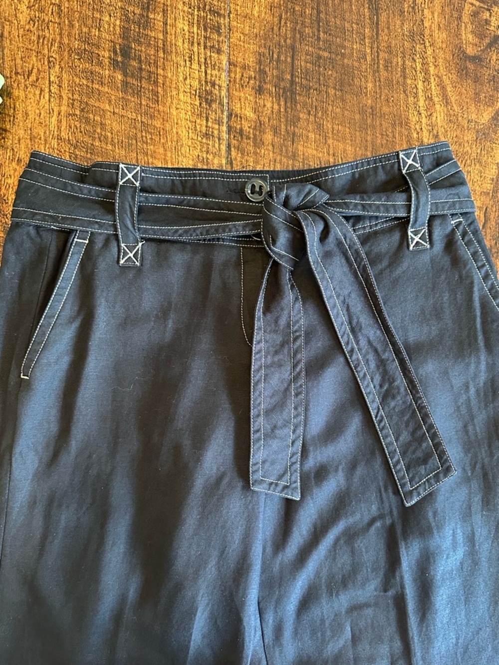Larry Levine | VTG Linen Blend Wide Leg Belted Pants Black, Size 12 - Picture 5 of 10